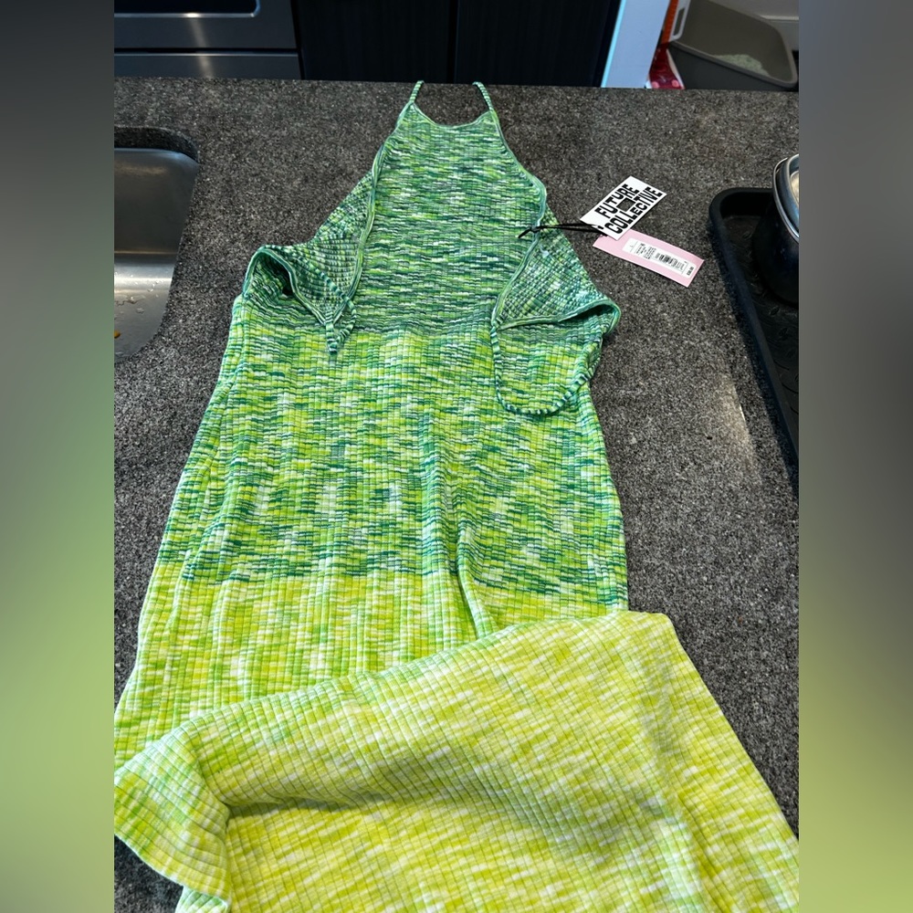 Green Ombré Summer Knit Halter Dress
